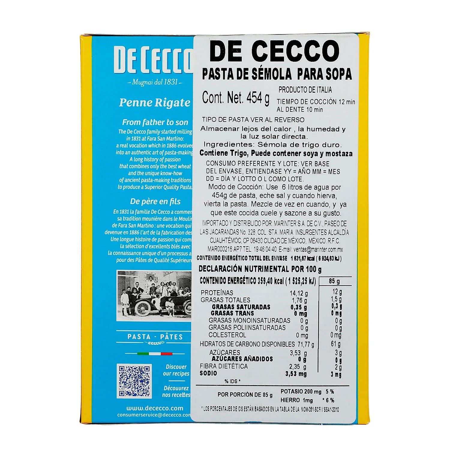 Pasta - De Cecco Penne Rigate De Sémola - 454 gr