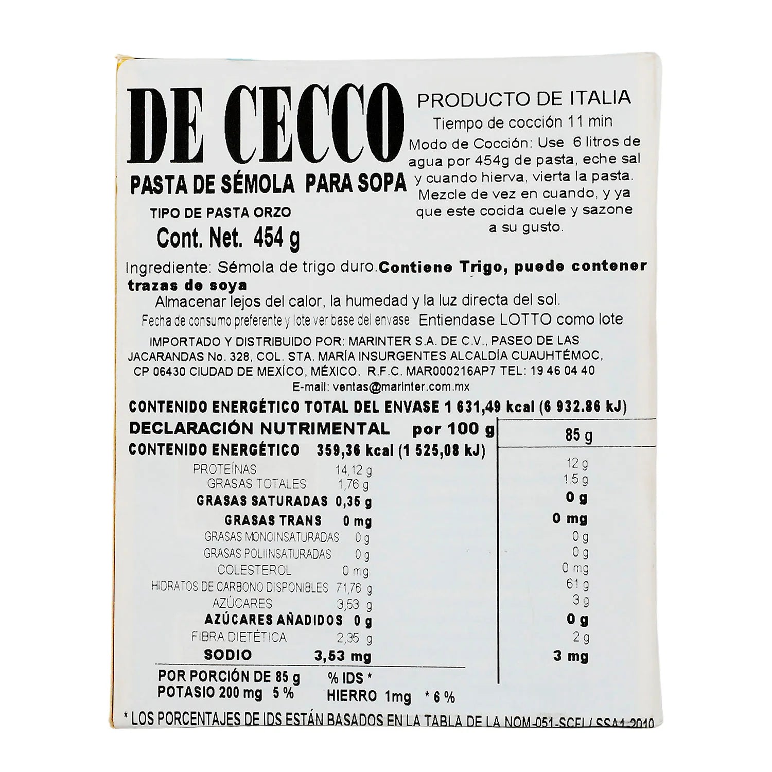 Pasta - De Cecco Orzo De Semola - 454 g