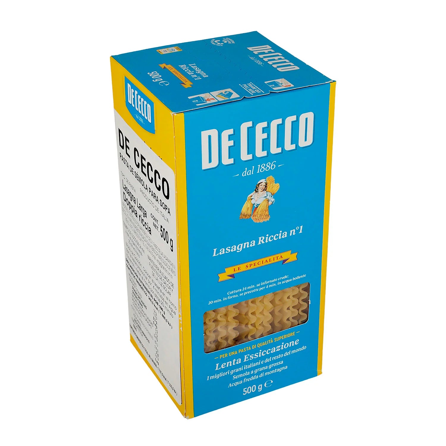 Pasta - De Cecco Lasagna Larga dopiia ricci de Sémola -  500 gr