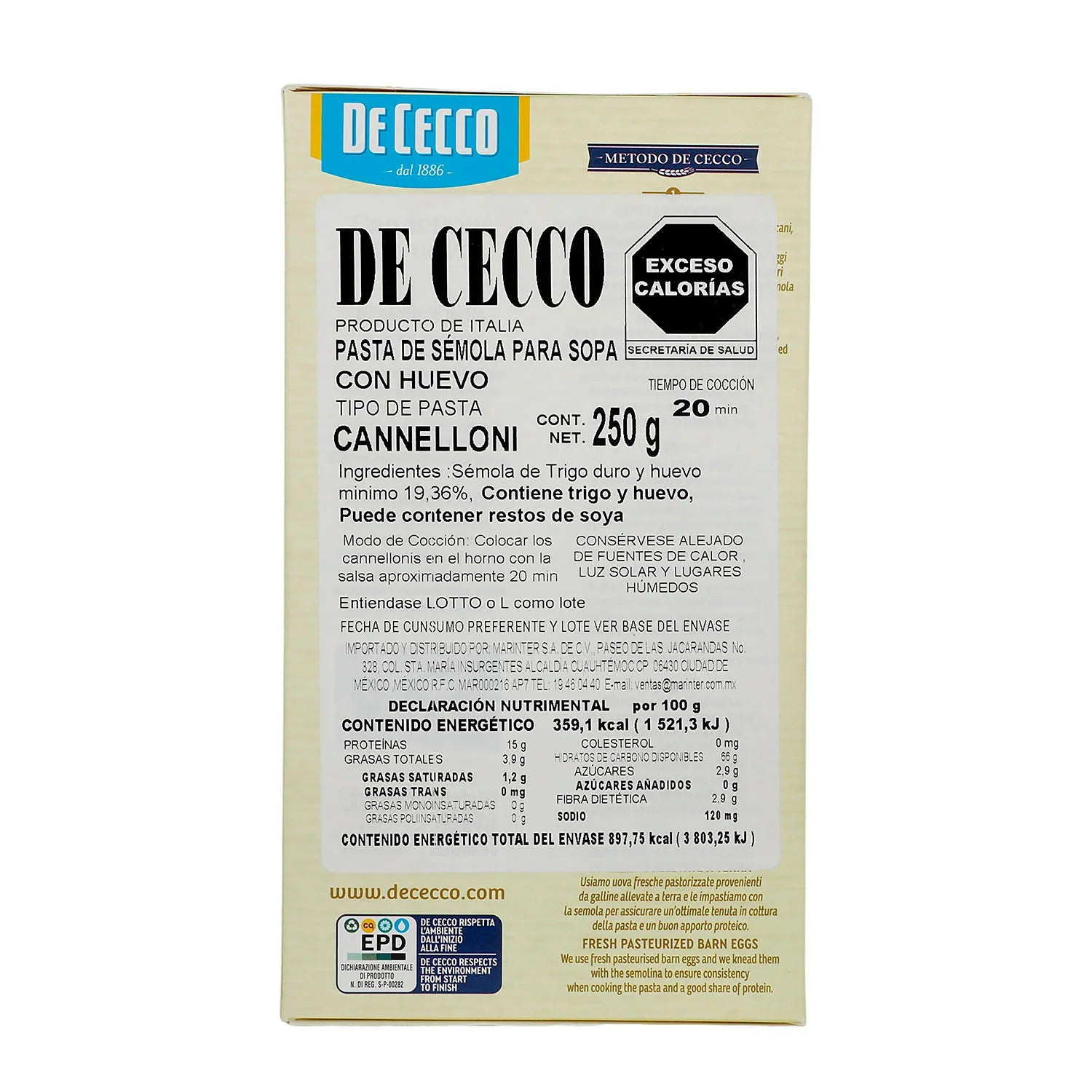 Pasta - De Cecco Canelloni Con Huevo - 250 gr