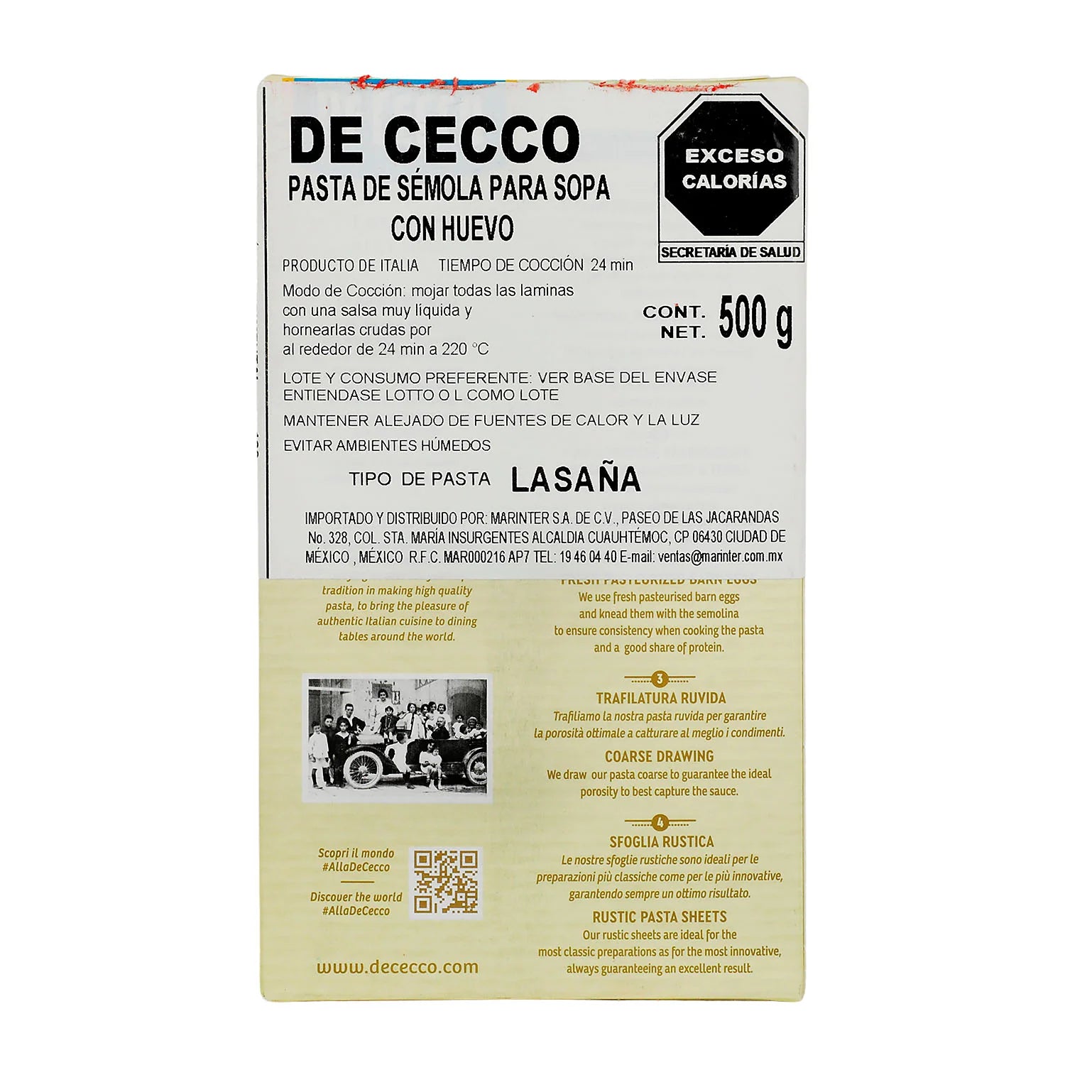 De Cecco - Pasta Lasagna con Huevo - 500 g